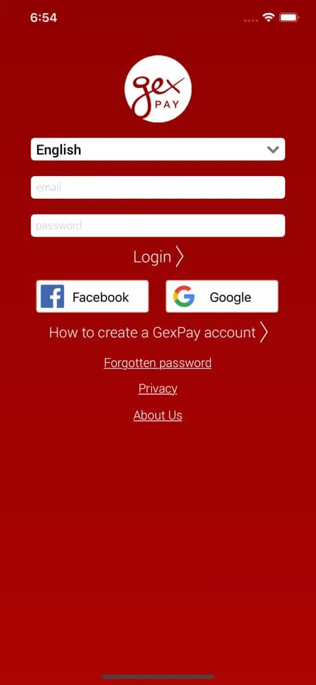 GexPay — obrazovka 4