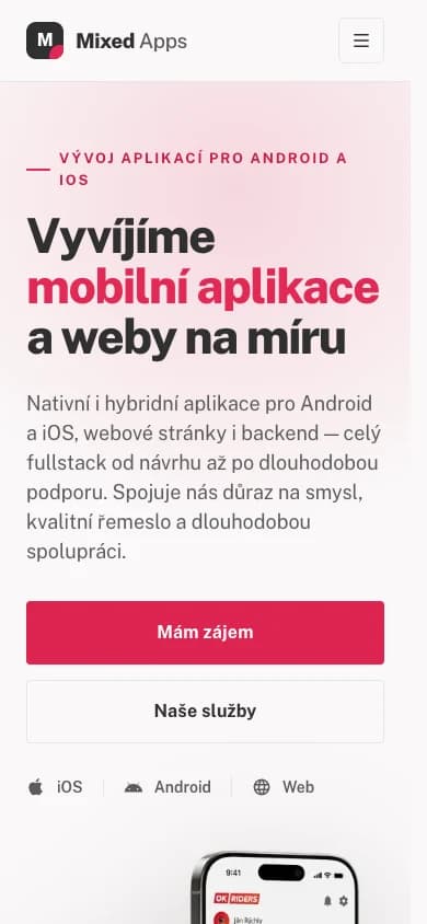 Snímek obrazovky MixedApps — web studia – Web i v telefonu
