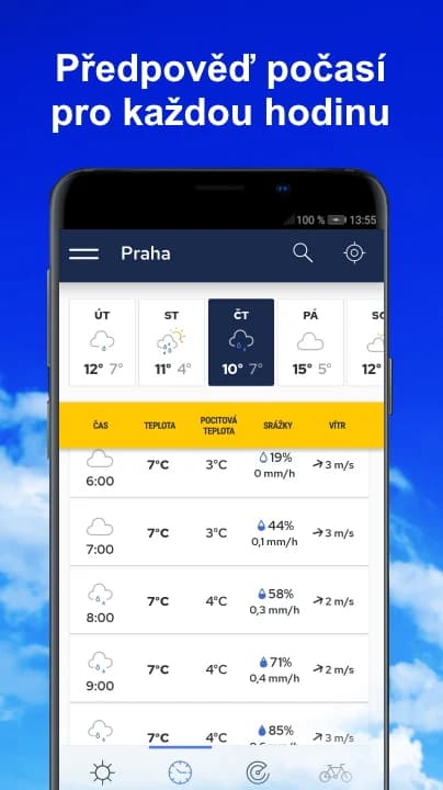 Počasí a radar Meteocentrum — obrazovka 2