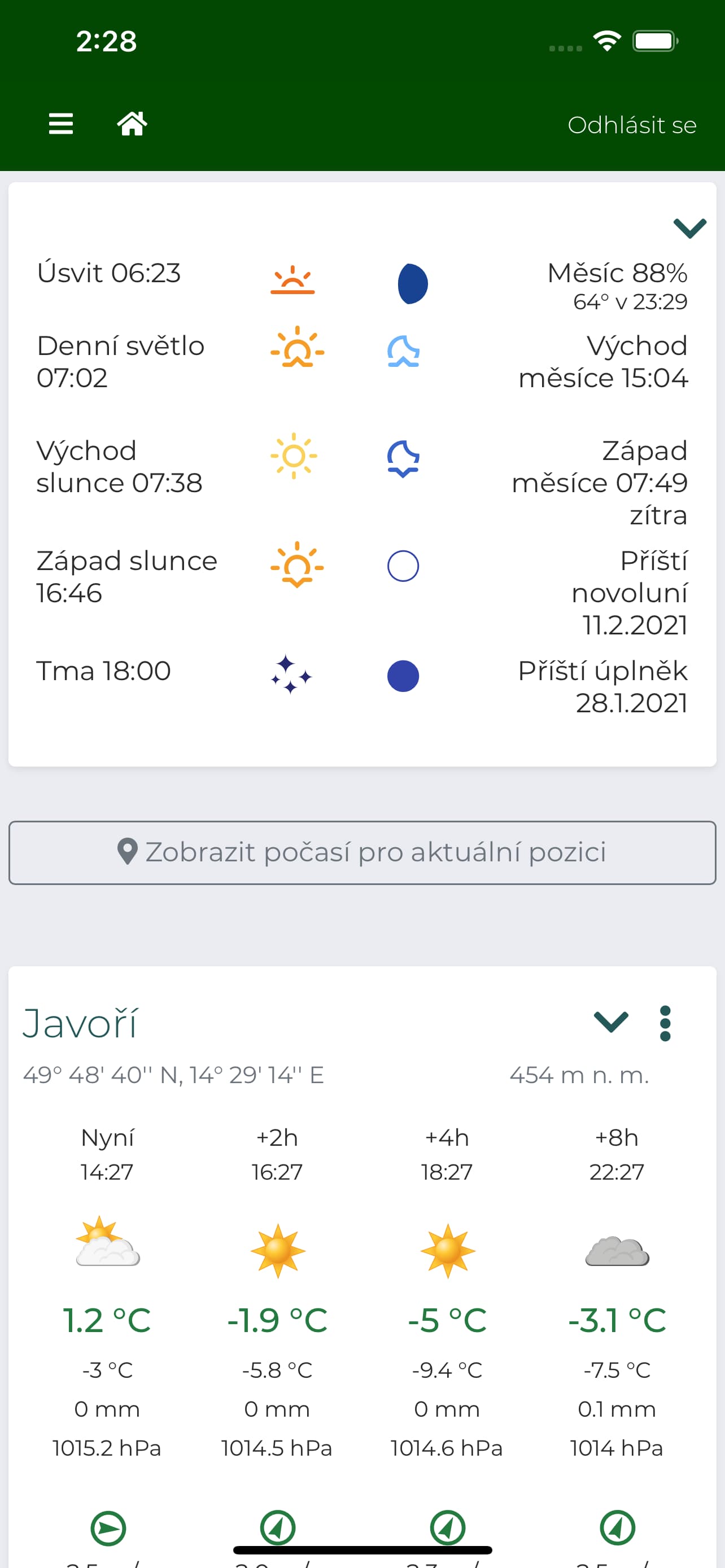 Snímek obrazovky aplikace JduLovit – Hlavní funkce aplikace