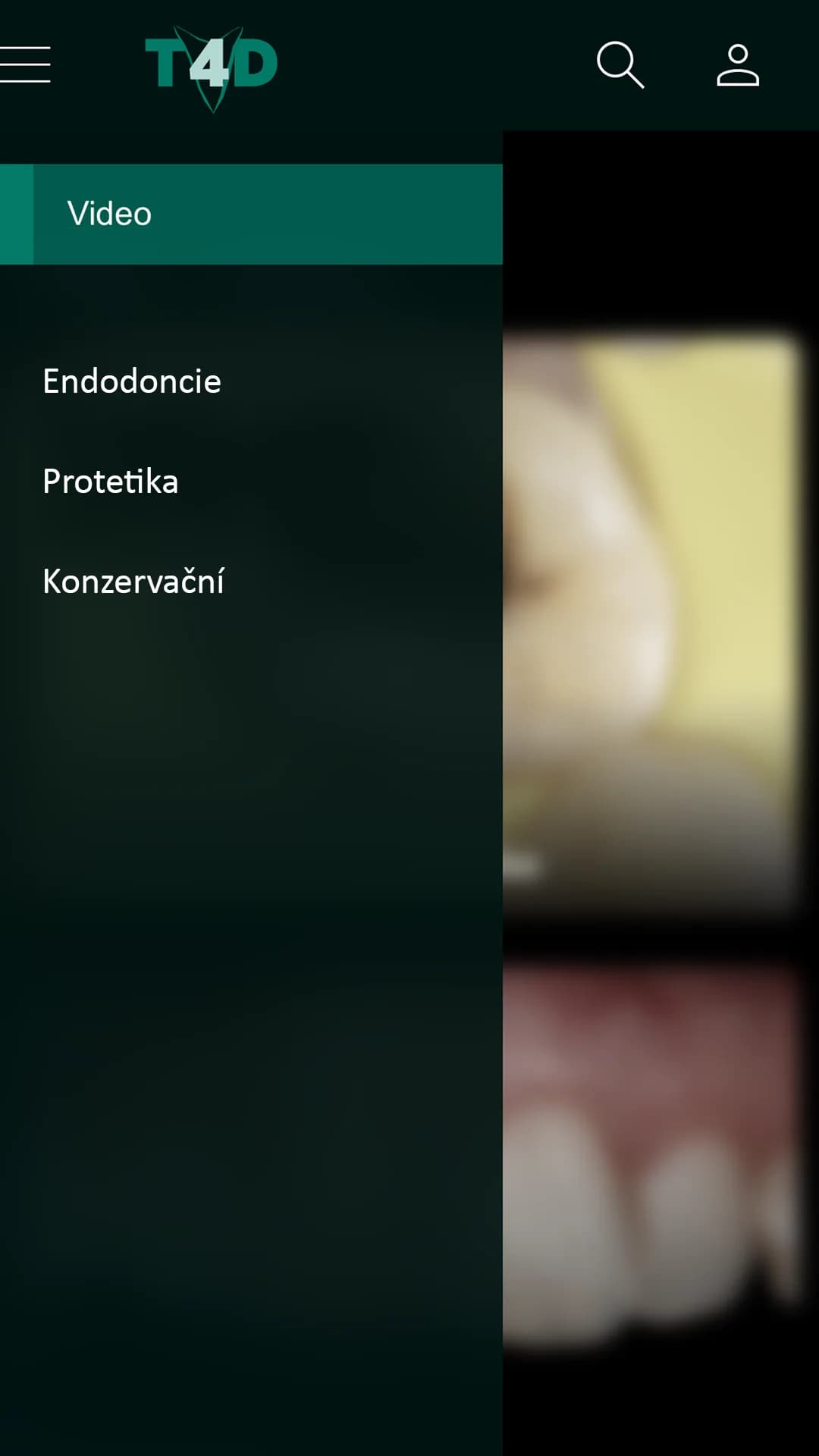 Snímek obrazovky aplikace T4D Academy – Obsah přehledně podle oborů
