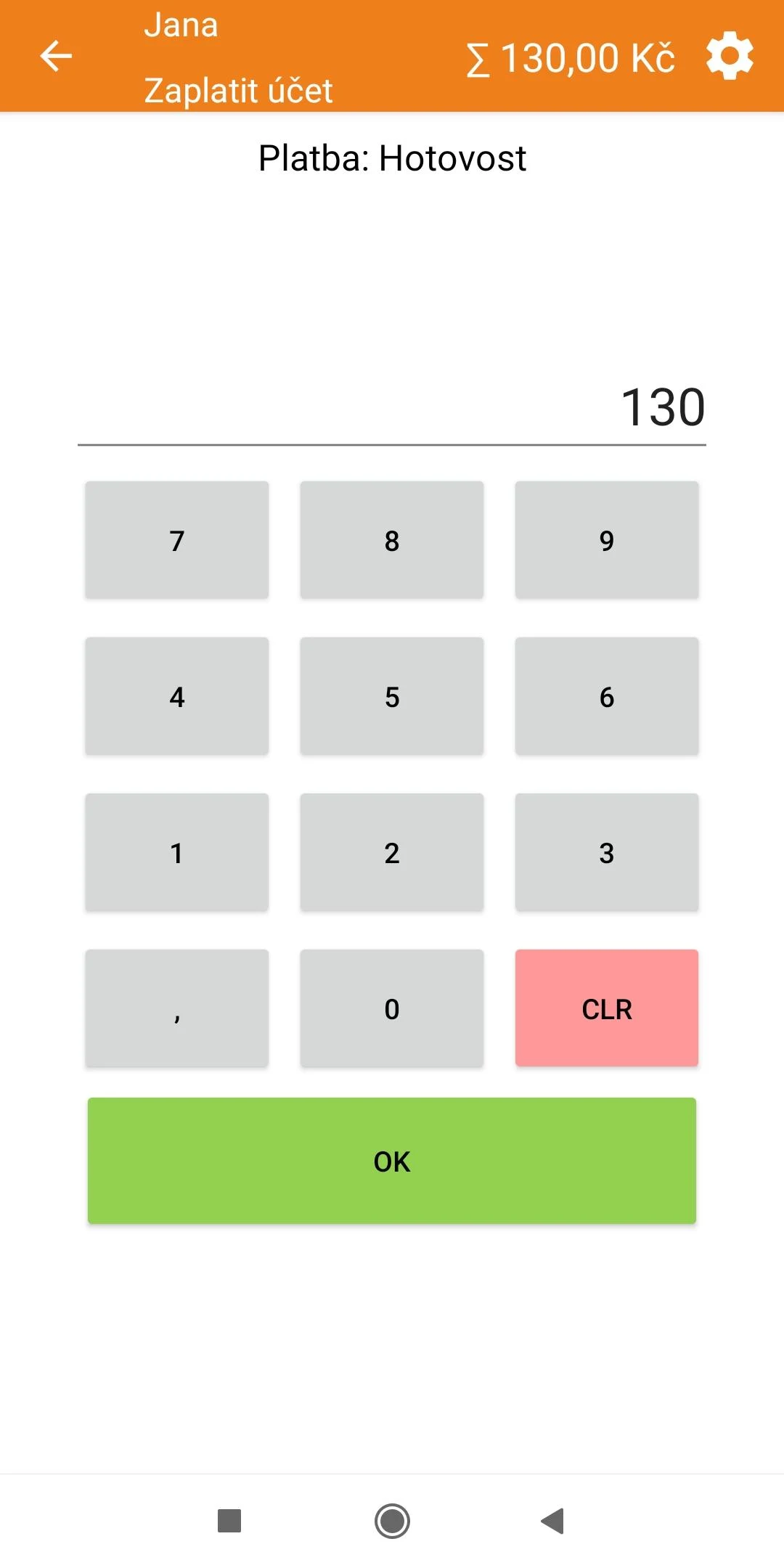 EET pokladna Conto Mobile — obrazovka 1