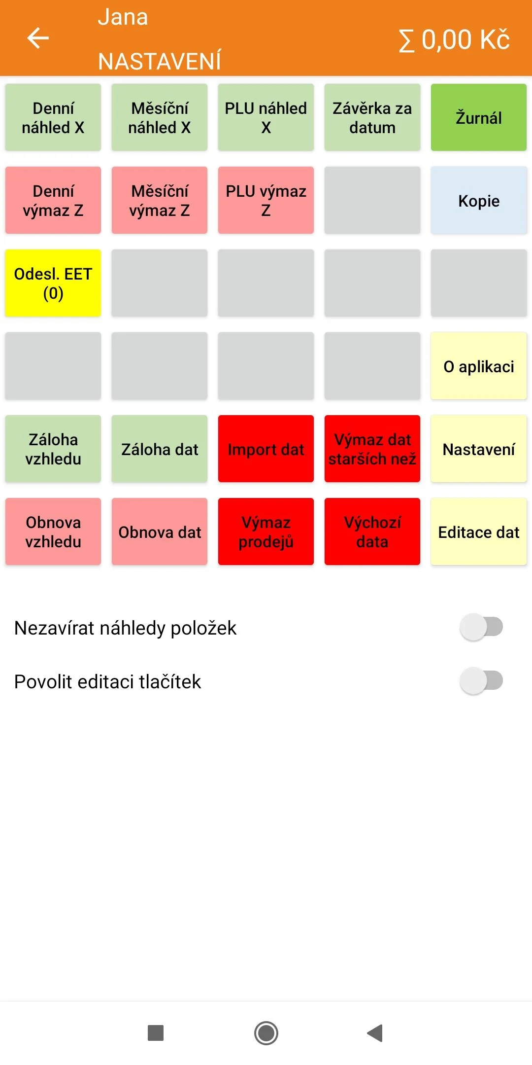 EET pokladna Conto Mobile — obrazovka 3
