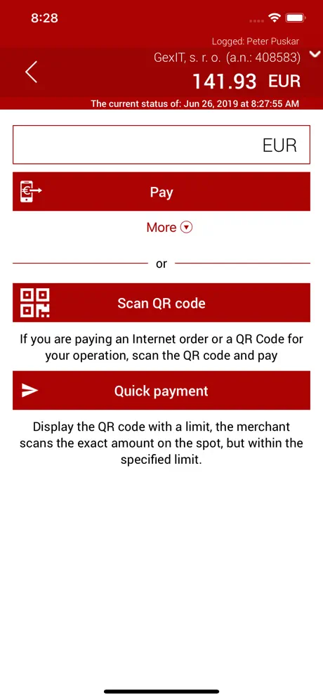 GexPay — obrazovka 2