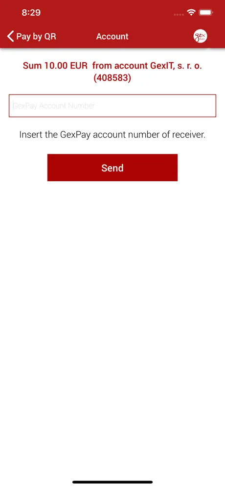 GexPay — obrazovka 1