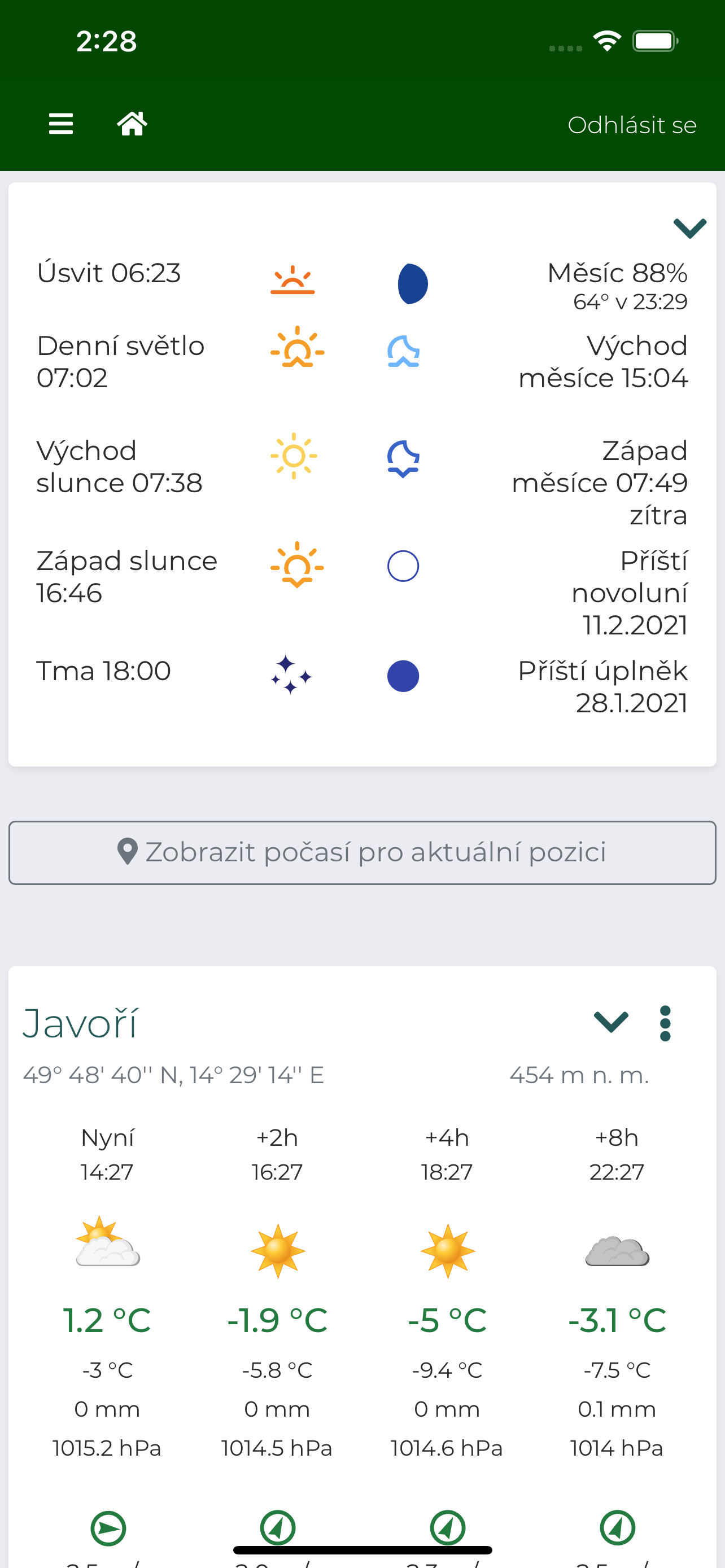 Snímek obrazovky aplikace JduLovit – Hlavní funkce aplikace