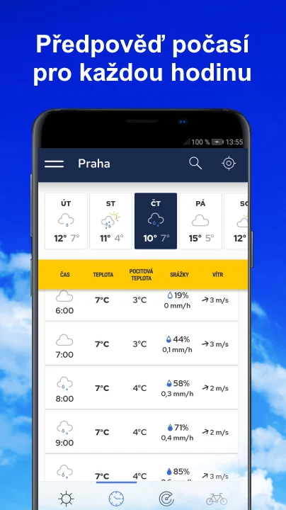 Počasí a radar Meteocentrum — obrazovka 2