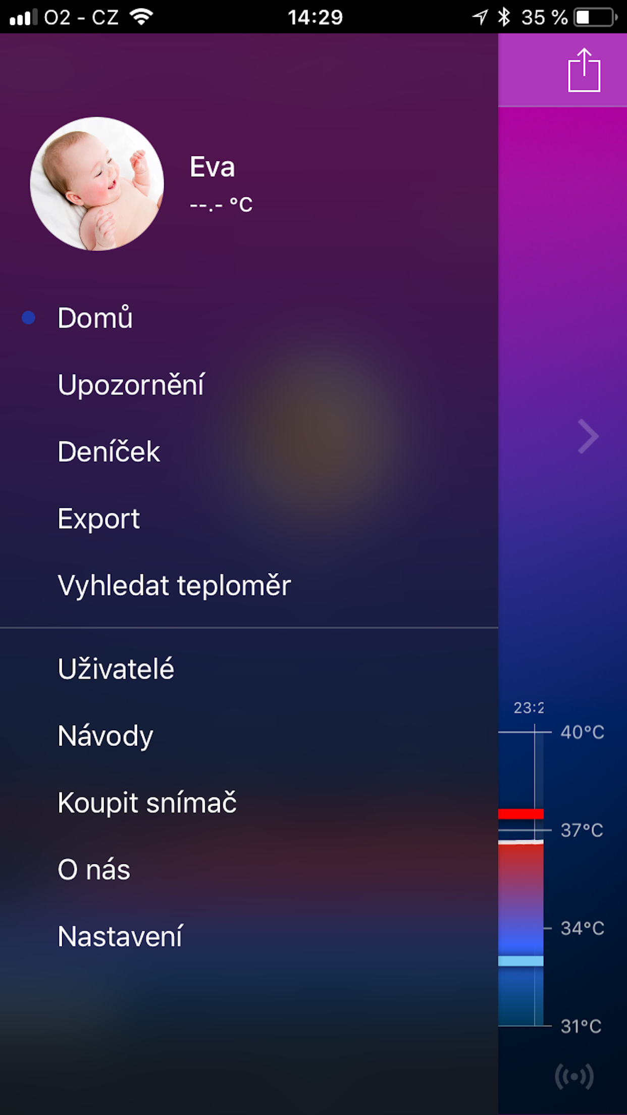 Thermeeno — obrazovka 2