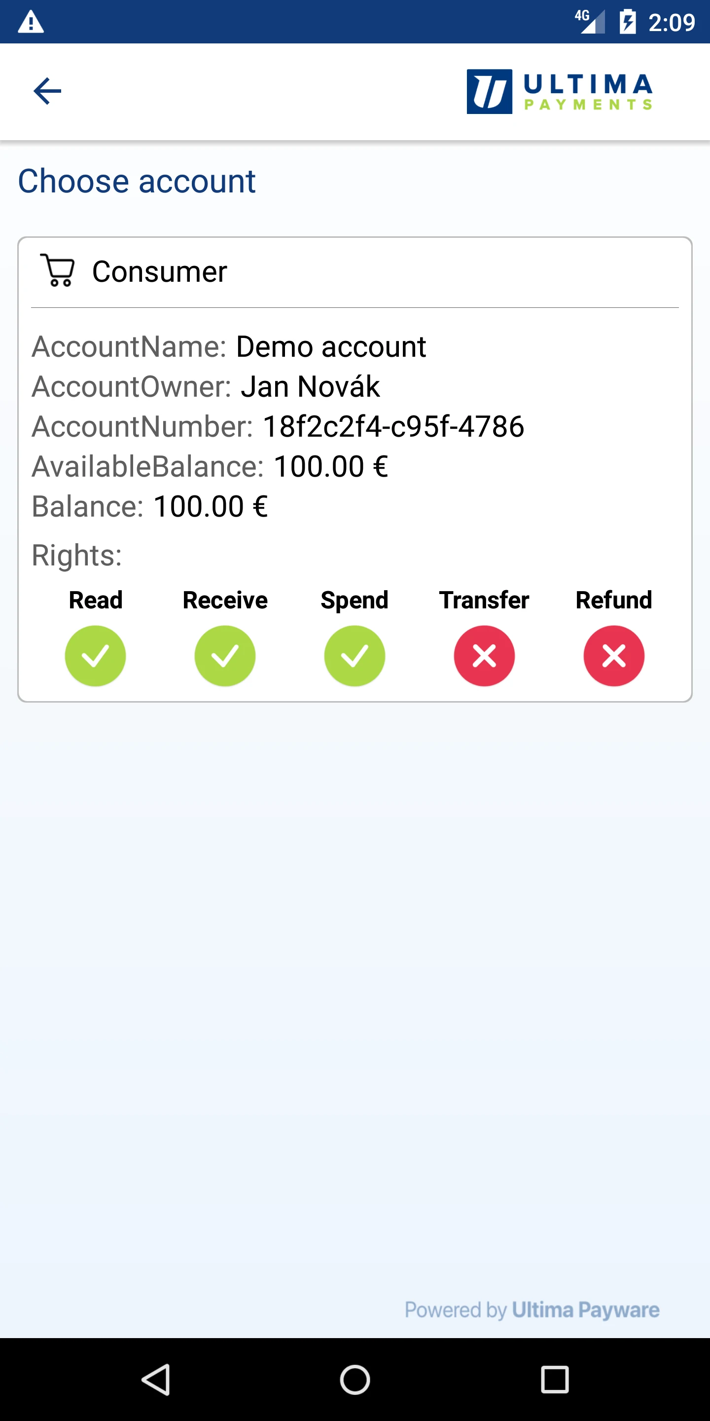 Ultima Payments CLS — obrazovka 3