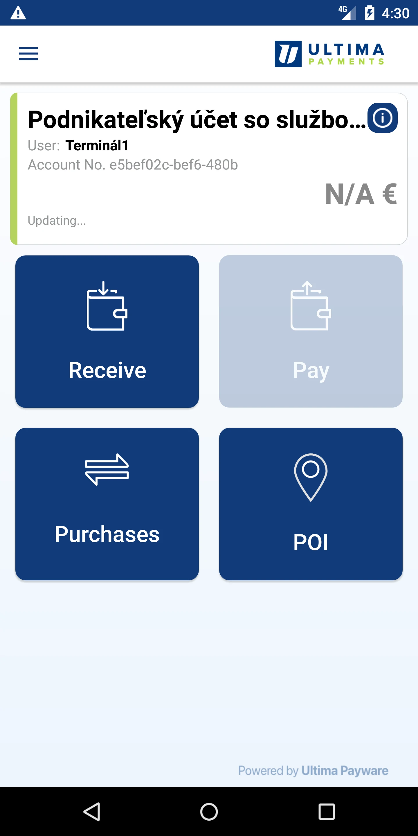 Ultima Payments CLS — obrazovka 2