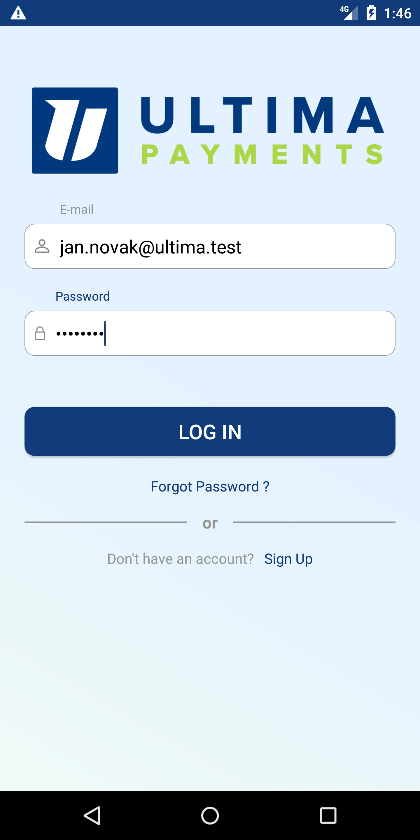 Ultima Payments CLS — obrazovka 1